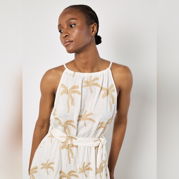 Embroidered Palm Trees High Neck Dress - Picture 2 of 4